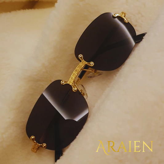 Premium Round Black and Gold Rimless Shades